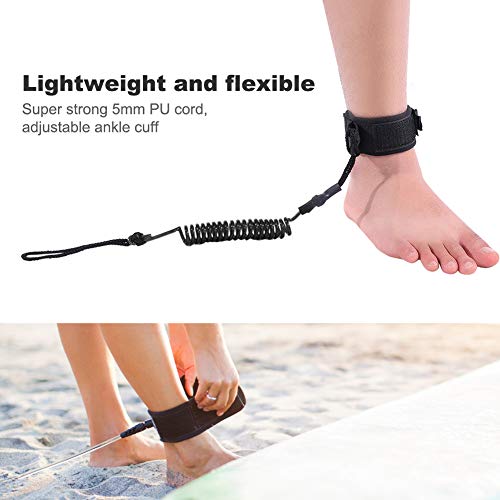 Surfboard Leash, Soft Elastic Surfing Coiled Leash Coiled Spring Leg Foot Rope for Surfboard Body Board 5ft (Black)