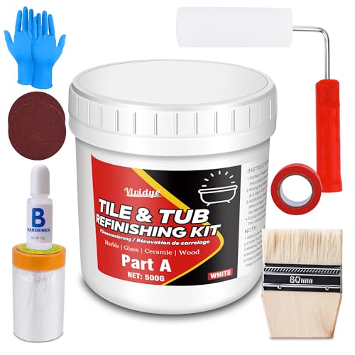 Kit de Renovación para Tina y Azulejos, 17.6oz, Pintura para Tina, Encimeras, Fregadero, Piso, Pared, Cocina, Blanco Brillante, Impermeable y Libre de COV miniatura 1