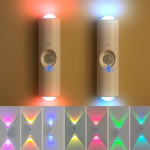 Nachtlicht Mit Bewegungsmelder, 2 Stück Aufladbar Magnetischen Led Nachtlicht, Dreifarbige Dimmfunktion & RGB-Ambientelicht Bewegungsmelder Licht, 3 Modi (Auto/ON/OFF), Für Treppe, Schlafzimmer (C)
