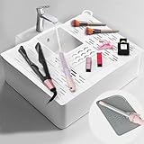 GHWMYD Bathroom Sink Cover Space Saver,Foldable Sink Cover Silicone Makeup Organizer Mat for Over Countertop Bathroom Sink Organizer for Makeup with a Heat Resistant Silicone Mat-White
