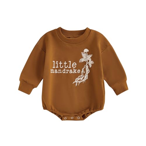 Image of Gueuusu Unisex Baby Boy Girl Halloween Outfit Little Mandrake Bodysuit Long Sleeve Bubble Romper Magic Baby Outfit