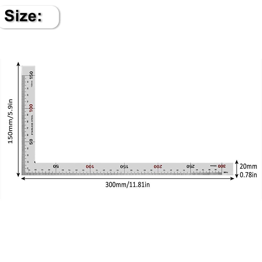 Righello A L In Metallo 90 Gradi - 150x300mm Per Disegno Tecnico, Falegnameria E Fai Da Te - Doppia Scala - Foto 4