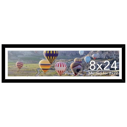 Image of JCJMY 8x24 Picture Frame with 6x22 Mat, Panoramic Picture Frame Display Photo 6x22 with Mat or 8 x 24 Without Mat, Wall Hanging Large 8 by 24 Poster Frame with Plexiglass, Black