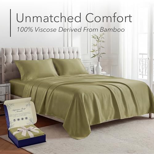 Image of DECOLURE 100% Viscose Derived from Bamboo Sheets King Size - Luxury 4 Pc Naturally Cooling Sheets, Ultra Soft Bed Set - Deep 17 inch Pockets, Durable Double Stitching, Oeko Tex Standard (Light Olive)