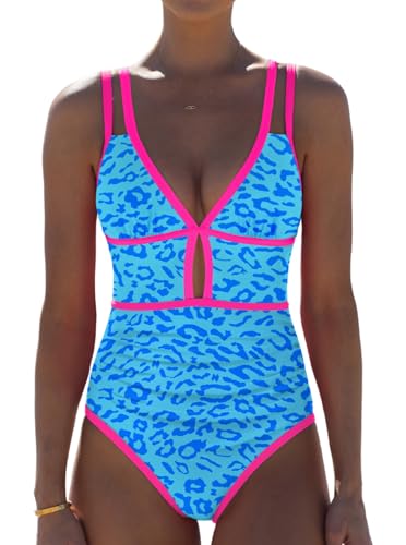 Image of popvil Women One Piece Swimsuit 2026 Tummy Control Sexy Cutout Neon Color Block Bathing Suit Slimming Adjustable Swimwear