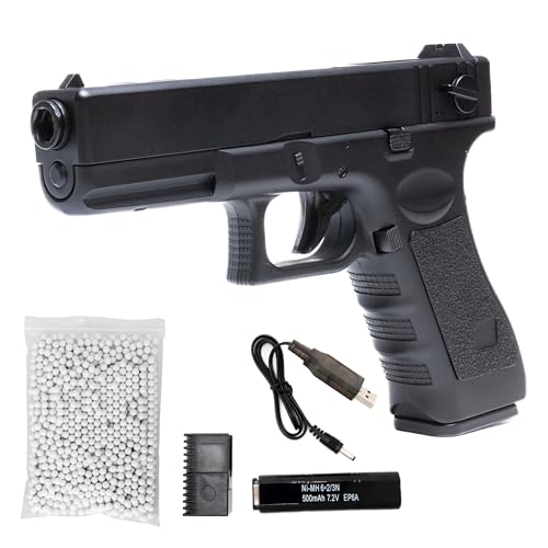 Pistola Softair Elettrica Glockk 17, con Batteria Li-Po, Caricabatterie, 1000 Pallini e Carichino Inclusi – Replica Airsoft Tattica in Plastica Resistente, Dim. 22x3x14 cm, potenza 0,7 joule