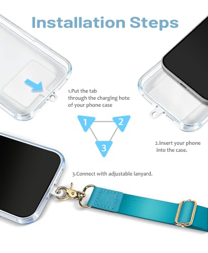 Image of Yonlevres Phone Lanyard Crossbody Strap Wrist Neck Adjustable Women Blue | Fit Cell Phone Keys and ID Badges, Travel and Daily Use, Hands-free, Work with Full-coverage Phone Case, 2 Tether Tabs, Gifts