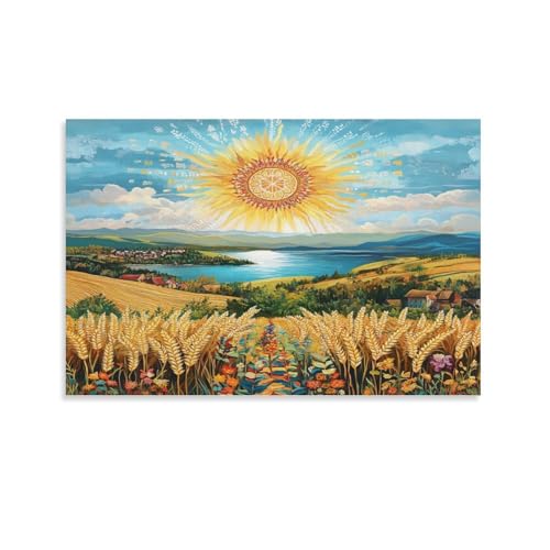 Tableau champ de blé étanche et moderne 50x75 cm déco murale salle de bain