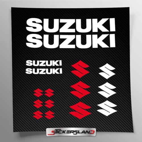 Kit adesivi compatibile con Suzuki serbatoio e casco moto | Adesivo Prespaziato FACILE APPLICAZIONE | scritte loghi | Stickersland® (Bianco Opaco)