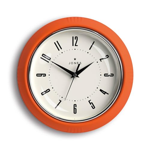 JONES CLOCKS® Ketchup Reloj de Pared | Reloj Retro Redondo | 25cm | Naranja | Ideal para la Cocina, el salón, la Oficina o el Dormitorio | Números fáciles de Leer