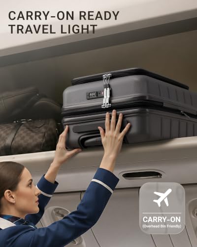 Image of TAKUMI Suitcases with Wheels, Expandable Carry on Luggage, Grey, 20 Inch | Airline Approved for Travel, Business Trip, Front Pocket, Impact Resistant Hardshell, 360 Double Spinner Wheels, TSA Lock