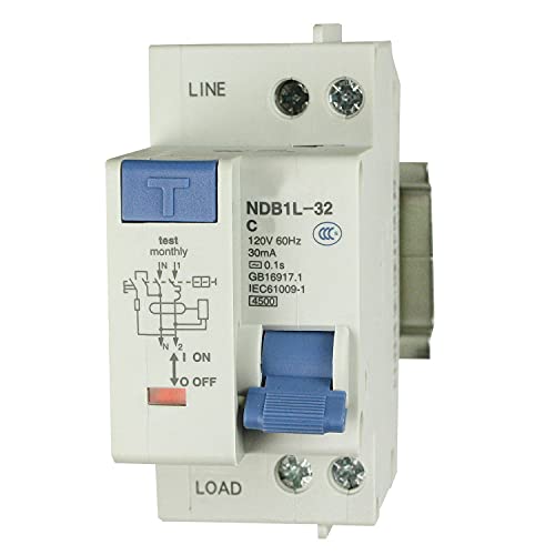 Automation Systems Interconnect ASI NDB1L-32C-6-120V DIN Rail Mount Ground Fault Circuit Breaker, UL 1053 Ground Fault Sensing, 6 amp, 120V, Leakage Current 30 mA