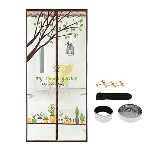 Floral Magnetic Insect Door Screen High Density Fly Bug Mosquito Mesh Curtain Top-to-Bottom Let Fresh Air in Automatically Shut Door Curtain, 90x210 cm