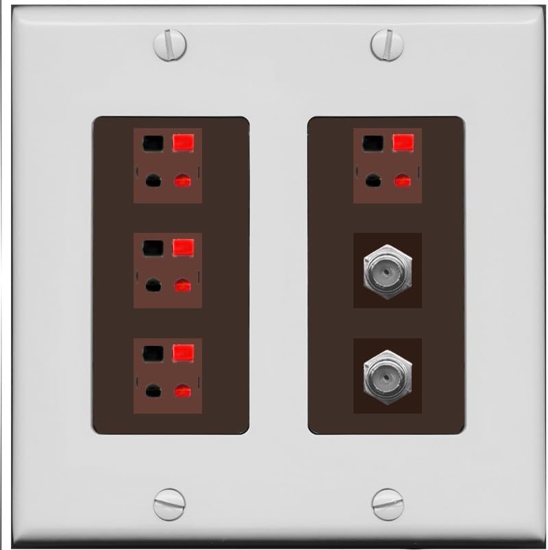 RiteAV 4 Speaker 2 Port Coax Cable TV Wall Plate - 2 Gang [Red/White]