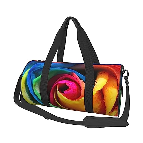 Sac de gym fitness noir et rond avec imprimé rose arc-en-ciel