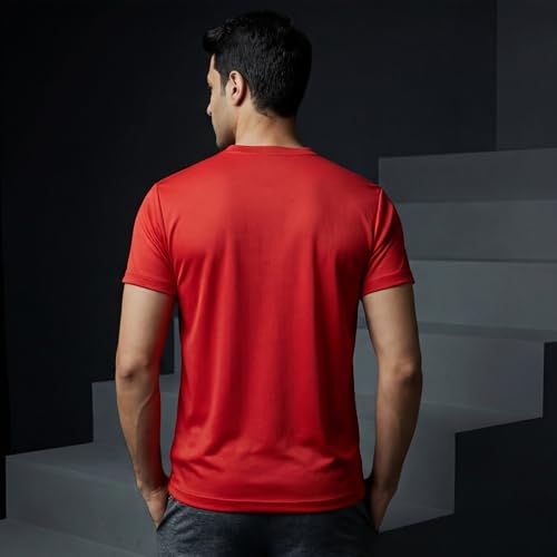 Image of playR Men's Polyester Adult Training Tee - Round Neck Half Sleeve Regular Fit DRIVENT, Lightweight Breathable Activewear for Gym Running Workout Yoga All Season