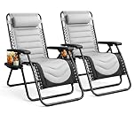 KEPLIN Set of 2 XXL Premium Heavy Duty Padded Two Tone Zero Gravity Chairs - Luxurious Garden Recliners, Adjustable Headrest, Cup & Phone Holder, Foldable, Patio Sun Loungers - 150kg Weight Capacity