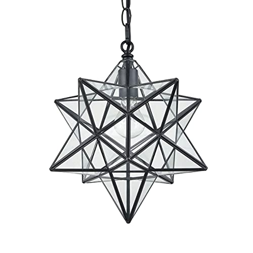 Image of CLAXY Black Moravian Star Pendant Light Clear Glass with Chain, 16 inch