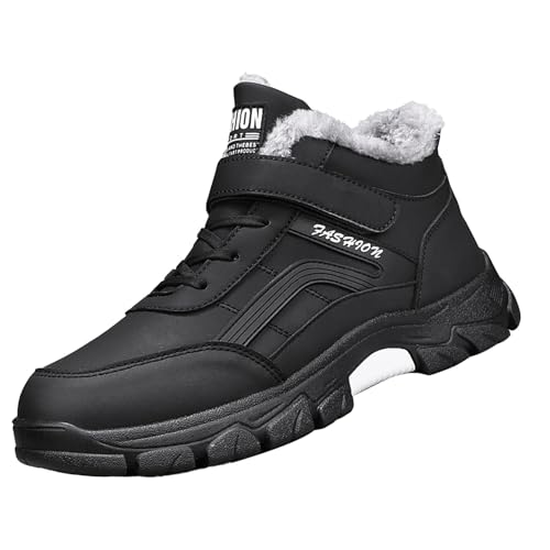 Generisch Botas de senderismo para invierno al aire libre, impermeables, de piel sintética, con forro, para hombre y hombre, color negro y gris, suela antideslizante, tobillo alto, Negro , 39.5 EU