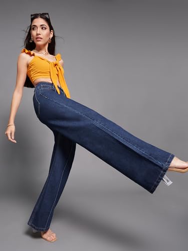 Image of Miss Chase Women's Wide-Leg High-Rise Regular-Length Stretchable Shaping Denim Jeans