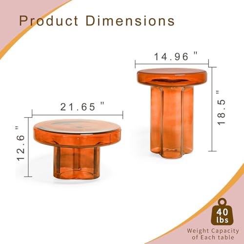 Image of Modern Glass Coffee Table, Minimalist Round Coffee Table, Small Low Coffee Table for Living Room(w14.96*H18.5in,Amber)