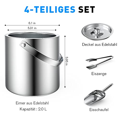 Eisbehälter FiveHome 2L aus Edelstahl für Eiswürfel