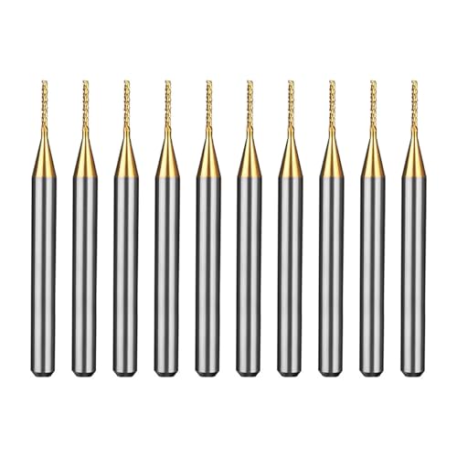 Image of Tools 10Pcs 0.7mm TiN Coating Solid Carbide End Mill Engraving Milling Cutter CNC Router Bits for PCB Machine, 1 /8 inch Shank 1BOX