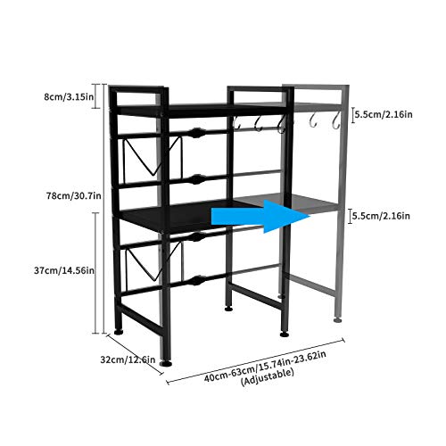 DAWNYIELD Scaffale allungabile per forno a microonde a 3 livelli con 3 ganci appesi Supporto per microonde con contenitore per organizer da cucina Supporto per stampante.. - Image 3