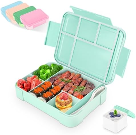 Alitree Brotdose Kinder mit Fächern,1330 ml Kinder Bento Box(hellgrün) | Picknick,Reise-Lunchbox,Geeignet für Erwachsene, Mädchen & Jungen, erfekt für Schule, Kindergarten & Ausflü