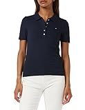 Knopfleiste Tommy Hilfiger Damen Poloshirt Kurzarm 1985 Slim Pique Slim Fit, Blau (Desert Sky), M