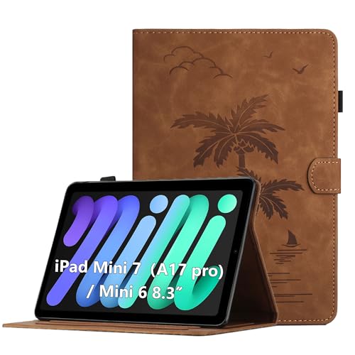 Case for iPad Mini A17 Pro 2024 / iPad Mini 7 2024 / iPad Mini 6 2021 8,3 inch Premium PU Leather Protective Case Magnetic Folio Cover with Stand Function and Card Slot, Brown
