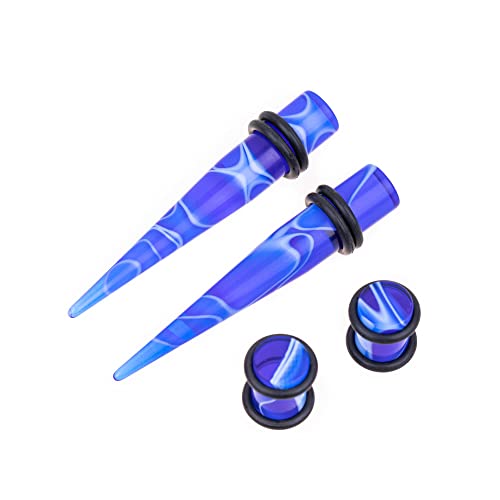 Memsion Ear Stretching Kit 50 Pcs Earrings 14G-00Gauges Earrings Tapers Plugs Silicone Tunnels Ear Gauges Expander Set Body Piercing Kit Gauges For Ear Marble Blue Color #TOP2