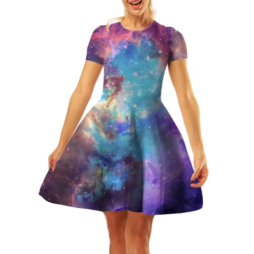 Vestido informal de manga corta para mujer, diseño de cielo estrellado, con estampado digital, azul, XXL