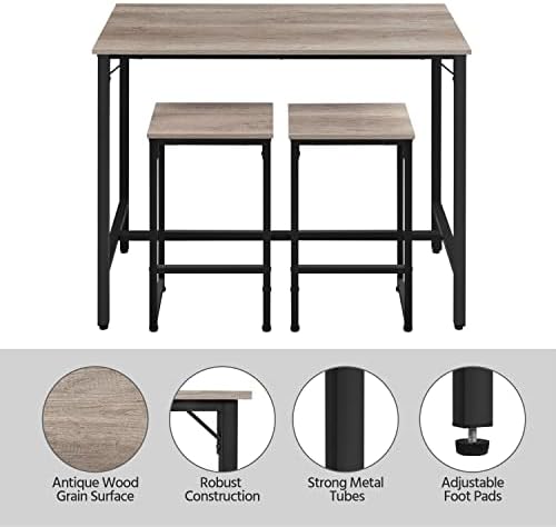 Yaheetech Dining Table Set with 2 chairs, 3 Piece Industrial Bar Table Set, Modern Counter Height Table with Bar Stools Set of 2, Kitchen Breakfast Table Set for Dining Room and Living Room, Gray