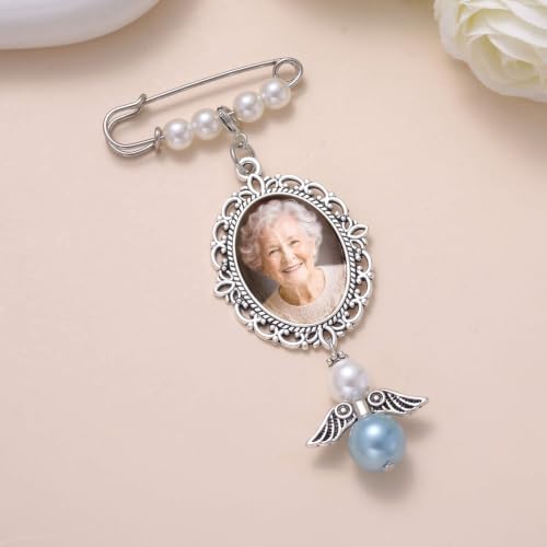 Image of MIXJOY Something Blue Gift for Bride, Wedding Day Bridal Blue Pearl Angel Wings Bouquet Garter Charm for Bride to Be