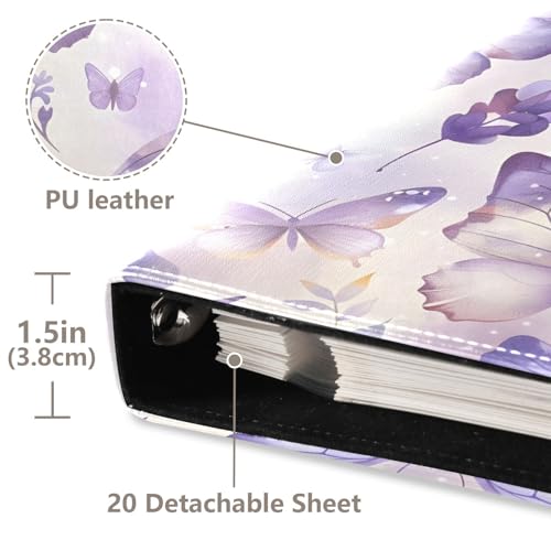 Álbum de Fotos Autoadhesivo con Cubierta de Cuero Sintético, Diseño de Mariposas y Flores Moradas, para Bodas, Aniversarios y Familia, Álbum DIY para Scrapbooking miniatura 4