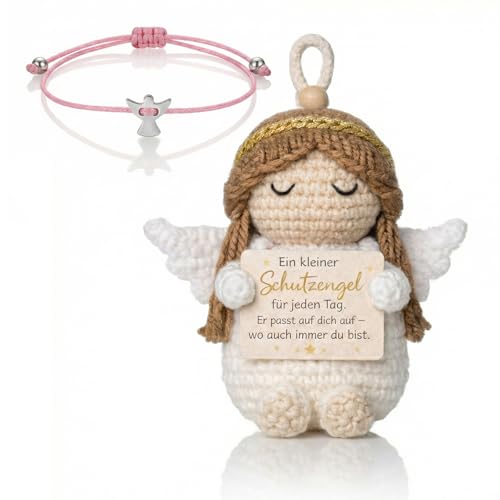 MEIJINMEIYU Juego de regalo de ángel de la guarda con muñeco de ángel de punto, amuleto de la suerte cristiano, regalo para confirmación, comunión y confirmación