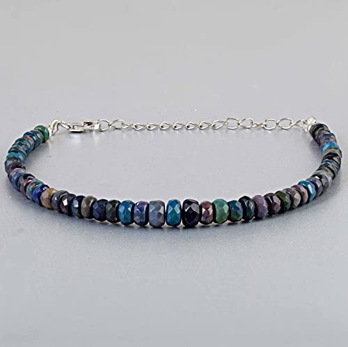 Natural Black Opal Faceted Bracelet, Multi Fire Ethiopian 925 Silver Jewelry, VN 5563