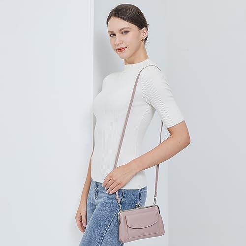 Genuine Leather Small Shoulder Bag for Women Kiss Lock Fashion Phone Purse (Blue)4