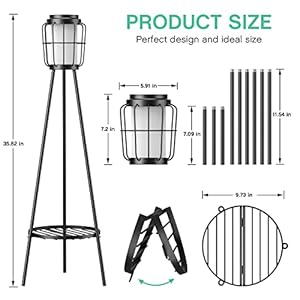 2 Pack Solar Lights Outdoor with Plant Stands Solar Floor Lamp Solar Powered Street Lights Metal Tripod Deck Lights Patio Decor for Garden Yard Pathway Driveway Porch