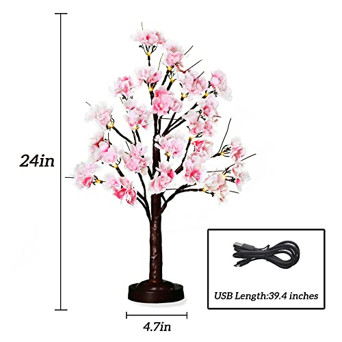 Fuchsun Artificial Cherry Blossom Tree Lamp With Led Lights 24 Inches Lighted Tree With Pink Silk Flowers Spring Decoration With 8 Functions And Timer For Home Office Party Wedding (Warm White Light) #TOP4