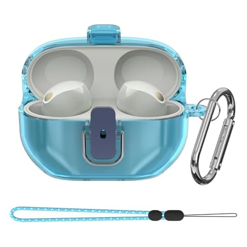 POZCIS for Sony WF-1000XM5 Case Cover, Clear Soft TPU Protective Earbuds Case, Only Compatible with Sony WF-1000XM5, Headphones Case with Carabiner & Lanyard Accessories(Clear Blue) Cover