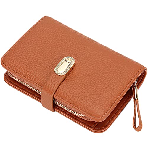 Elegant Grained Cowhide Bifold Small Wallet for Women Classic Simple RFID Blocking Credit Card Holder with Zip Coin Purse