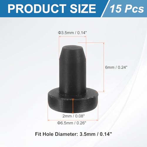 Image of uxcell 15Pcs Silicone Hole Plug, Waterproof Solid T-Shaped Rubber Stoppers Bottle Seal Tube Pipe Plug End Cap for 3.5mm /0.14 inch Hole for Bathtub Bottle, 0.24 inch Plug Height, Black