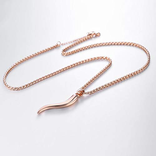U7 Italian Horn Necklace For Men Women In Rose Gold Color, Stainless Steel Italy Pepper Cornicello Lucky Charm For Car Pendant #TOP4