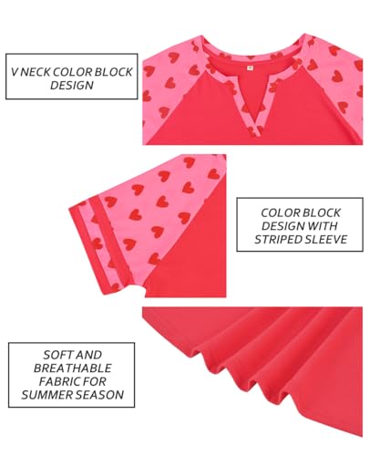Image of CARCOS Plus Size Tops for Women Short Sleeve Summer Pullover Color Block Crewneck /V Neck Tee Tunic Loose Fit Tshirts XL-5XL