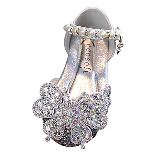 Fashion Spring and Summer Childrens Ballet Shoes Girls Dress Show Princess Shoes Pearl Rhinestone (Silver, 6.5 Toddler)