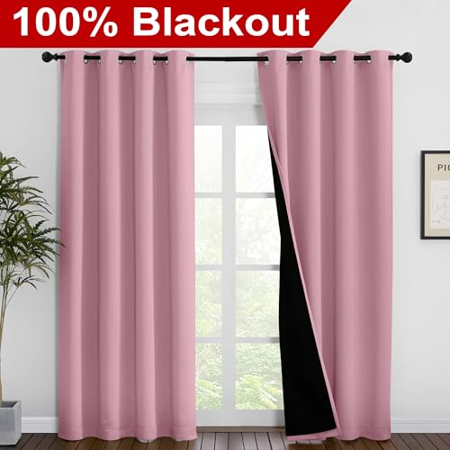 Image of NICETOWN Crystal Pink Full Shade Curtain Panels, Pair of Energy Smart & Noise Blocking Out Blackout Drapes for Dining Room Window, Thermal Insulated Guest Room Lined Window Dressing(55 x 86 inch)