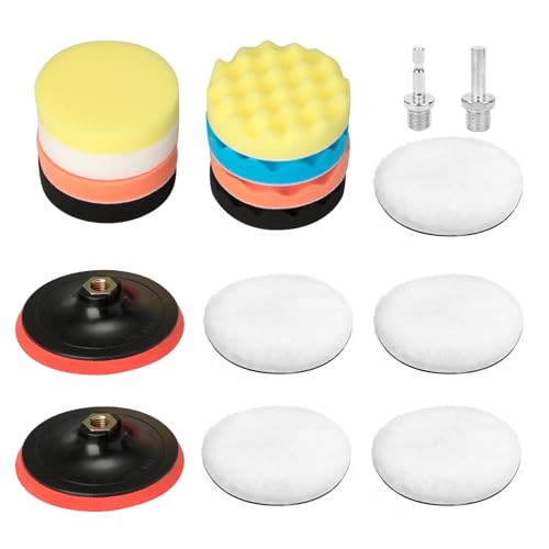 Cozary 17 Pièces Kit de Polissage Voiture 125mm, Polissage Pad Éponge de Polissage Éponge Polir Kit, Pad et Disque avec Adaptateur M14 pour Perceuse -...