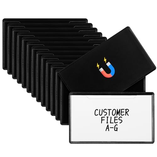 Feifeiya 15 Sets Magnetic Label Holders Pallet Rack 2.5" x 4.4" with Paper Inserts Magnetic Labels Card Holders File Cabinet Labels for Metal Racks and Shelves (Black)